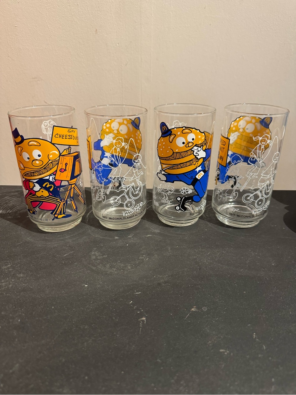 McDonald's Vintage Character Glasses in Yellow, Blue & Orange